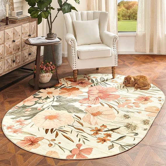 Amazon.com: jinchan Renouveau Floral Area Rug 5x7 Oval Rug Living Room ...