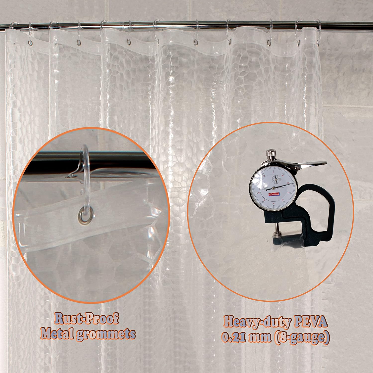 Shower Curtain Liner 3D Semi Transparent Heavy 8G Thick PEVA Waterproof Plastic Metal Grommets and Weighted Magnets 70 x 72 inches with Hooks Water Cube Clear