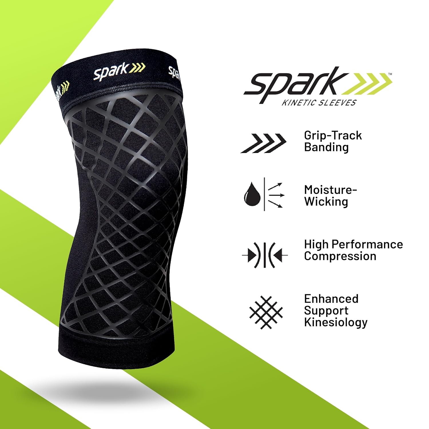 Brownmed - Spark Kinetic Knee Sleeve - Knee Support for Women & Men - Compression Knee Brace with Embedded Kinesiology Tape - Knee Sleeve to Support Knee Pain - Large