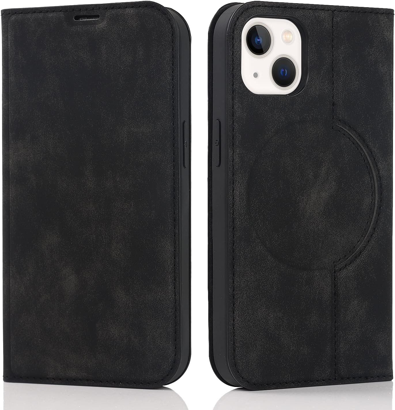QLTYPRI Wallet Case for iPhone 14 (6.1 inch) Compatible with Magsafe Charger, Magnetic Flip Folio PU Leather Phone Case with RFID Blocking Card Holder Slots Kickstand Shockproof Cover-Black