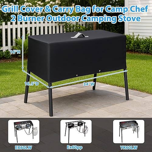 Vista 2 de Utheer Cubierta de parrilla para estufas de 2 quemadores Camp Chef, resistente al agua 600D, cubierta de parrilla de tela para Camp Chef Explorer