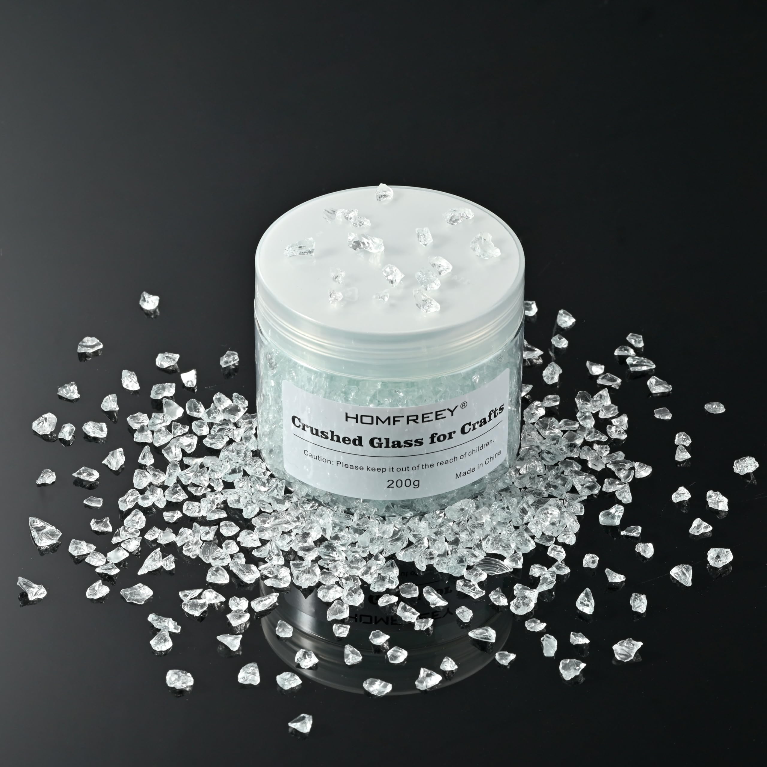 HOMFREEY Transparent Irregular Sea Glass Small Chips for Crafts, 3-6mm Multiple Color Choices Crushed Glass for Resin Vase Filler, Aquarium Decor (