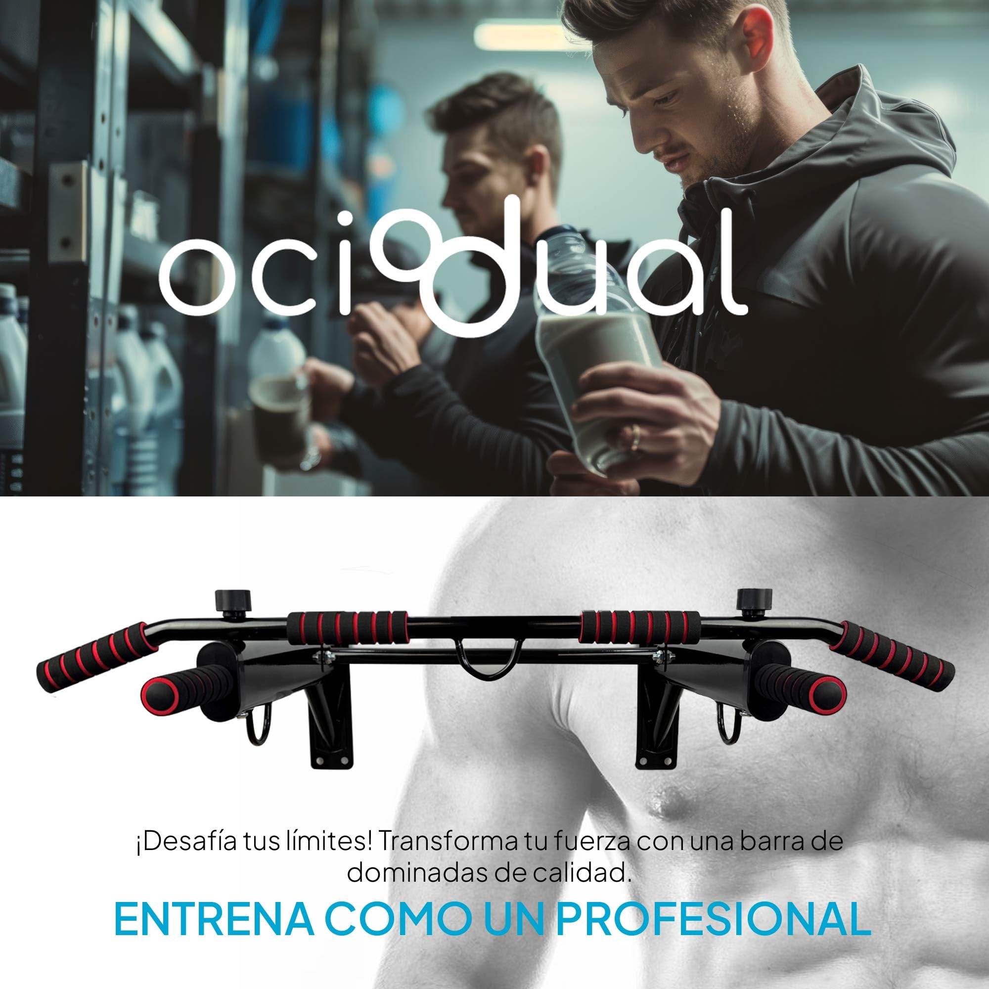 OcioDual Barra Dominadas Pared Profesional, Multifunción Todo en 1, Dominadas en Casa, Ejercicios con Anillas, Boxeo, Entrenamiento Suspensión, Calistenia, Gimnasio en Casa, Box Trainning