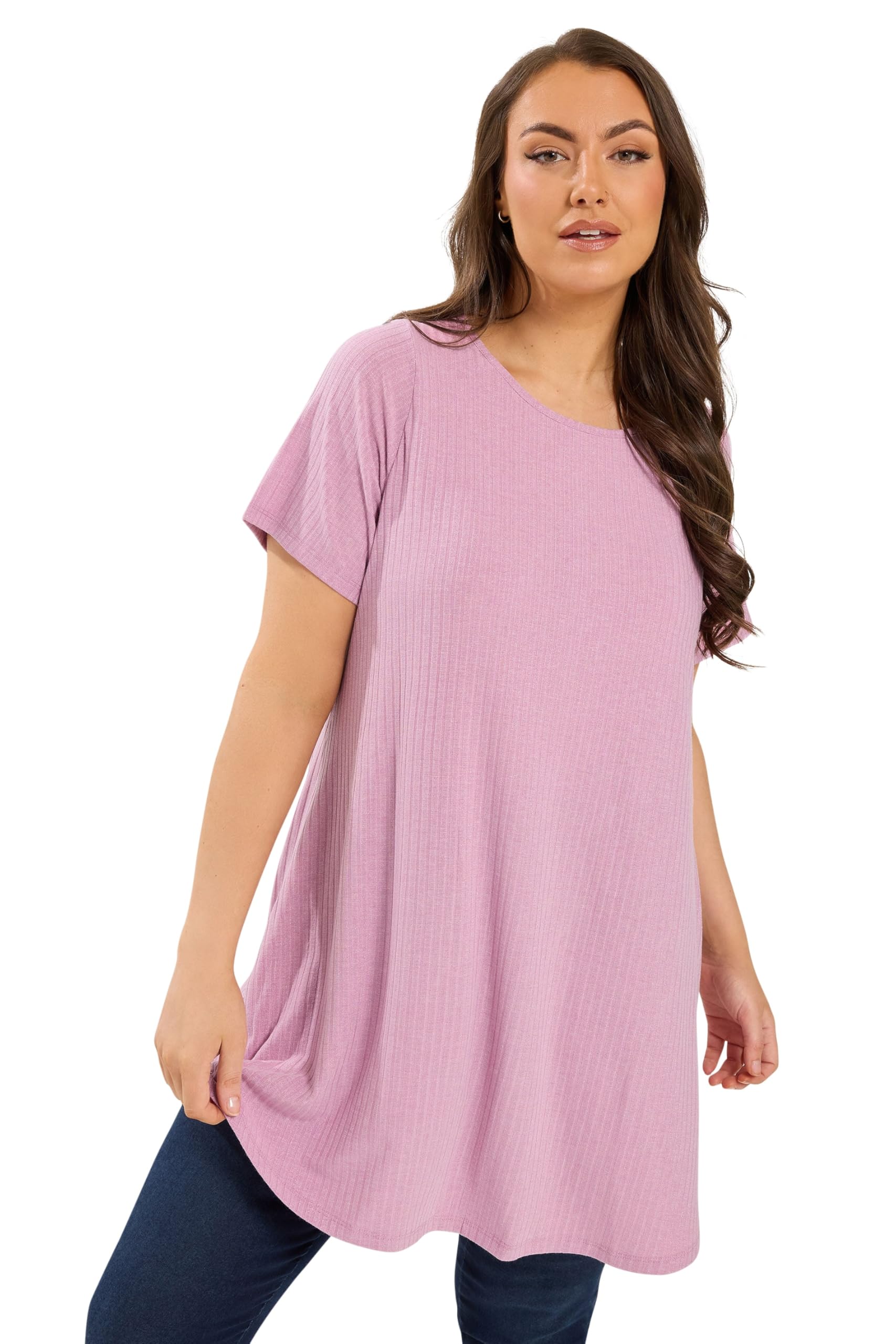 Yours Women's Pink Shimmer Swing T-Shirt In Size 26-28
