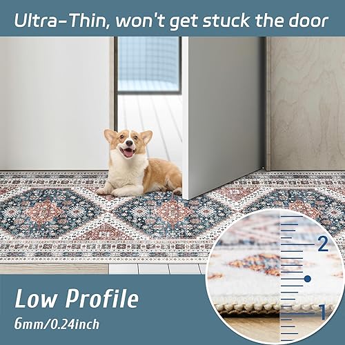 Miniatura 5 de Alfombra lavable de 2 x 6 pies, antideslizante, vintage, para pasillo, alfombra de pasillo de cocina ultrafina, alfombra para pasillo de baño,