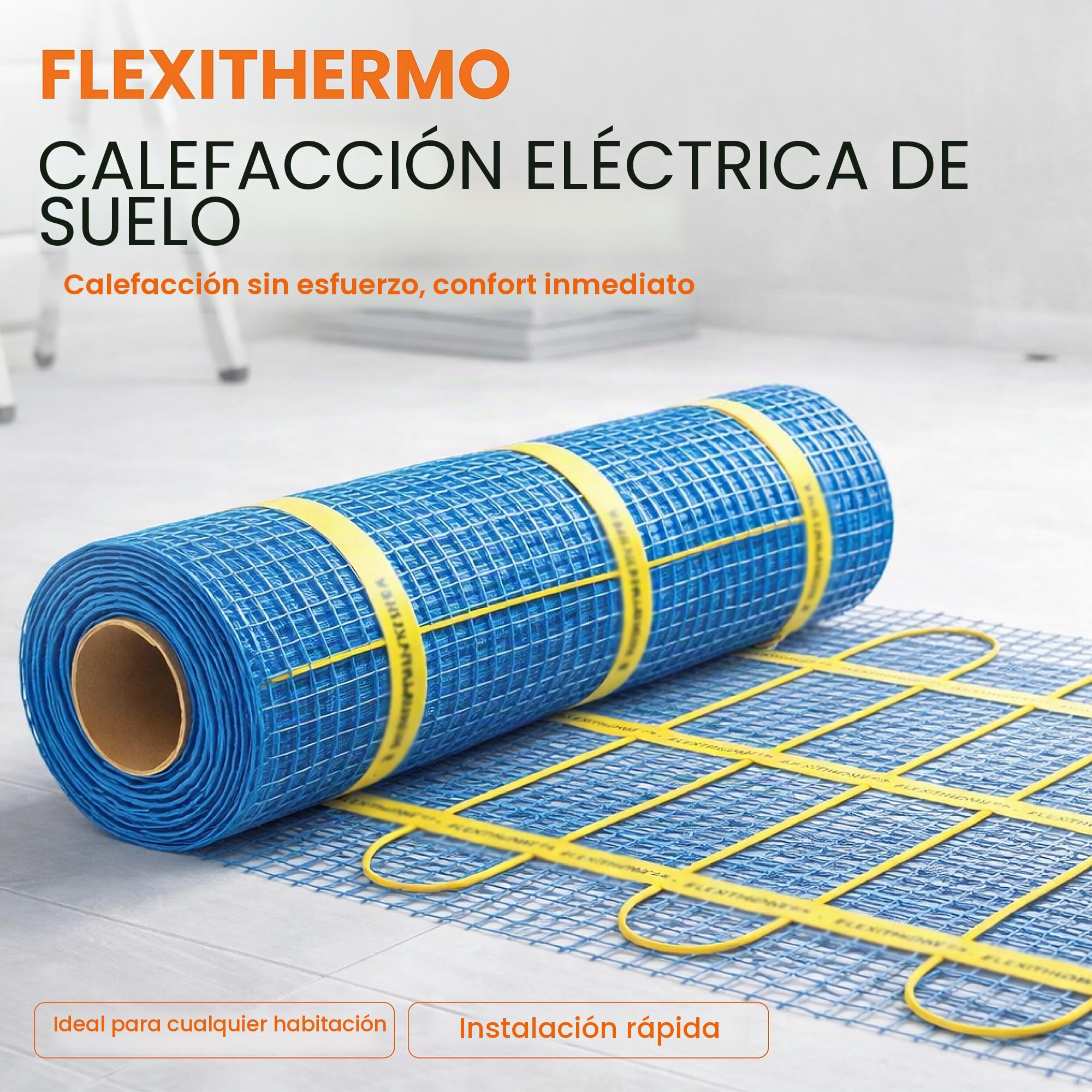 Flexithermo™ Standart kit suelo radiante eléctrico, calefacción por suelo radiante I suelo calefactable incl. termostato digital con programa semanal, potencia calorífica 150 W/m² (2,0m x 0,5m; 1m²)