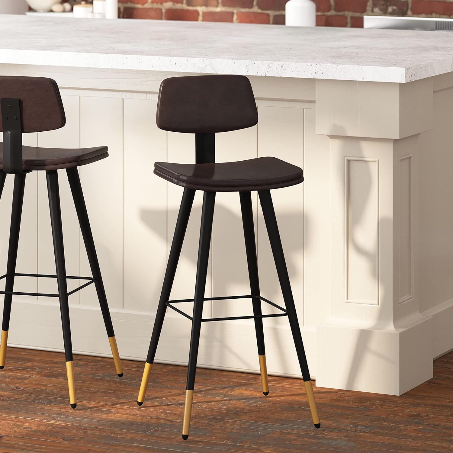 Taylor & Logan Trew Faux Leather Bar Stools with Metal Frame, Brown/Black