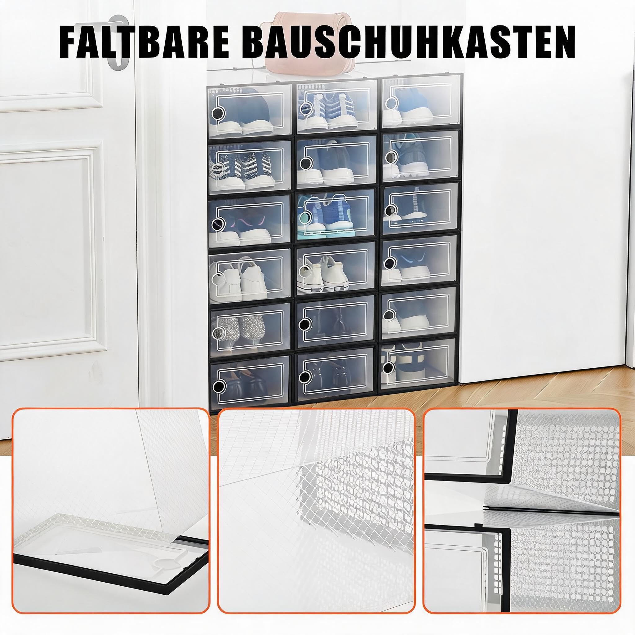 18er Set stapelbare Schuhboxen, transparentes Kunststoff Schuhaufbewahrungssystem – Front-Klapptür, Belüftung & Staubschutz – für Sneaker/Trainer bis UK 13.5, für Schrank & Flur, Farbe: