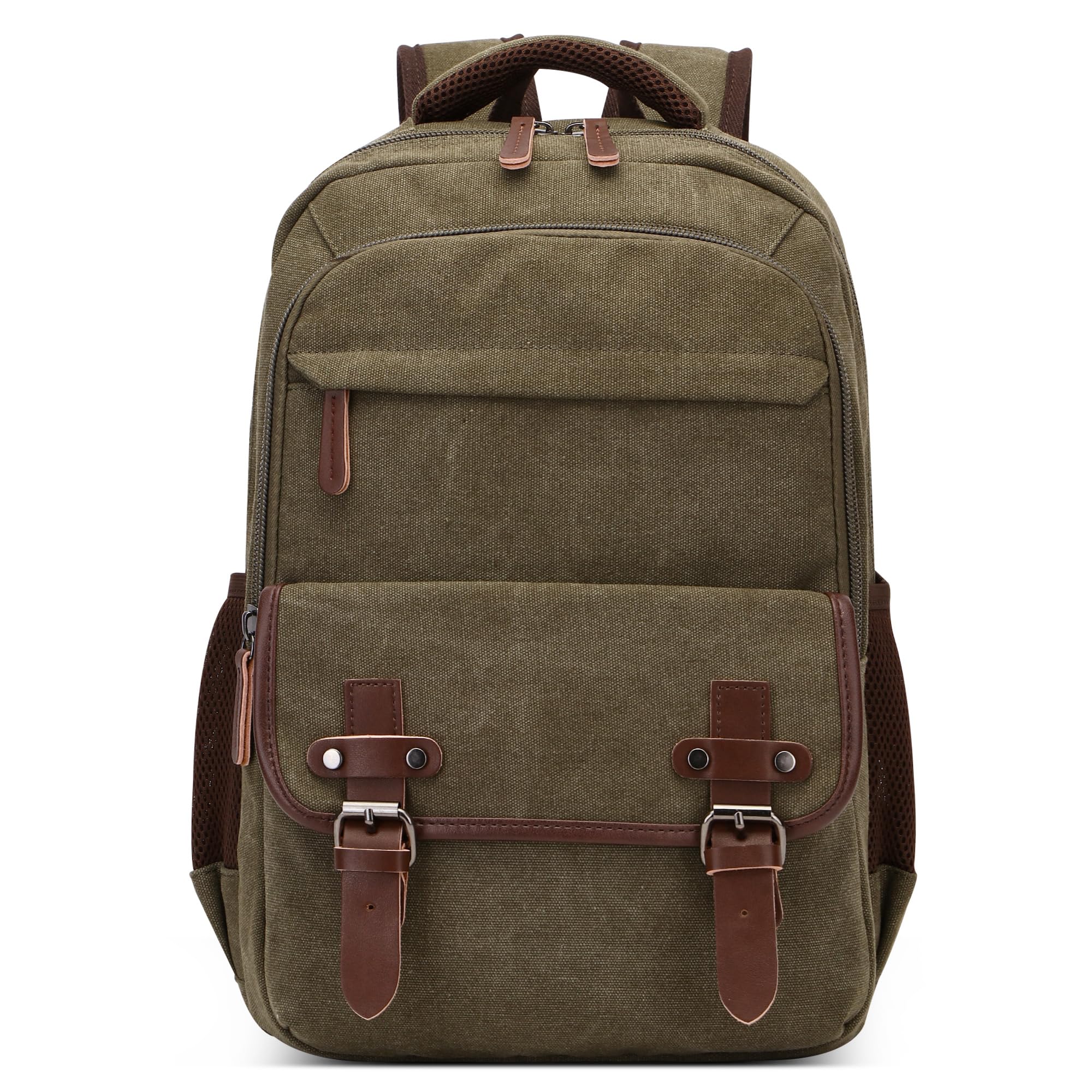 DEEVORCA Retro Hombre Mochila Grande Moda 15 Pulgada Ordenador Portatil Casual Bolsas con Mango Múltiples Bolsillos para Viajar Escuela Cámping Trabajo Senderismo Lienzo Hombre Backpack Verde