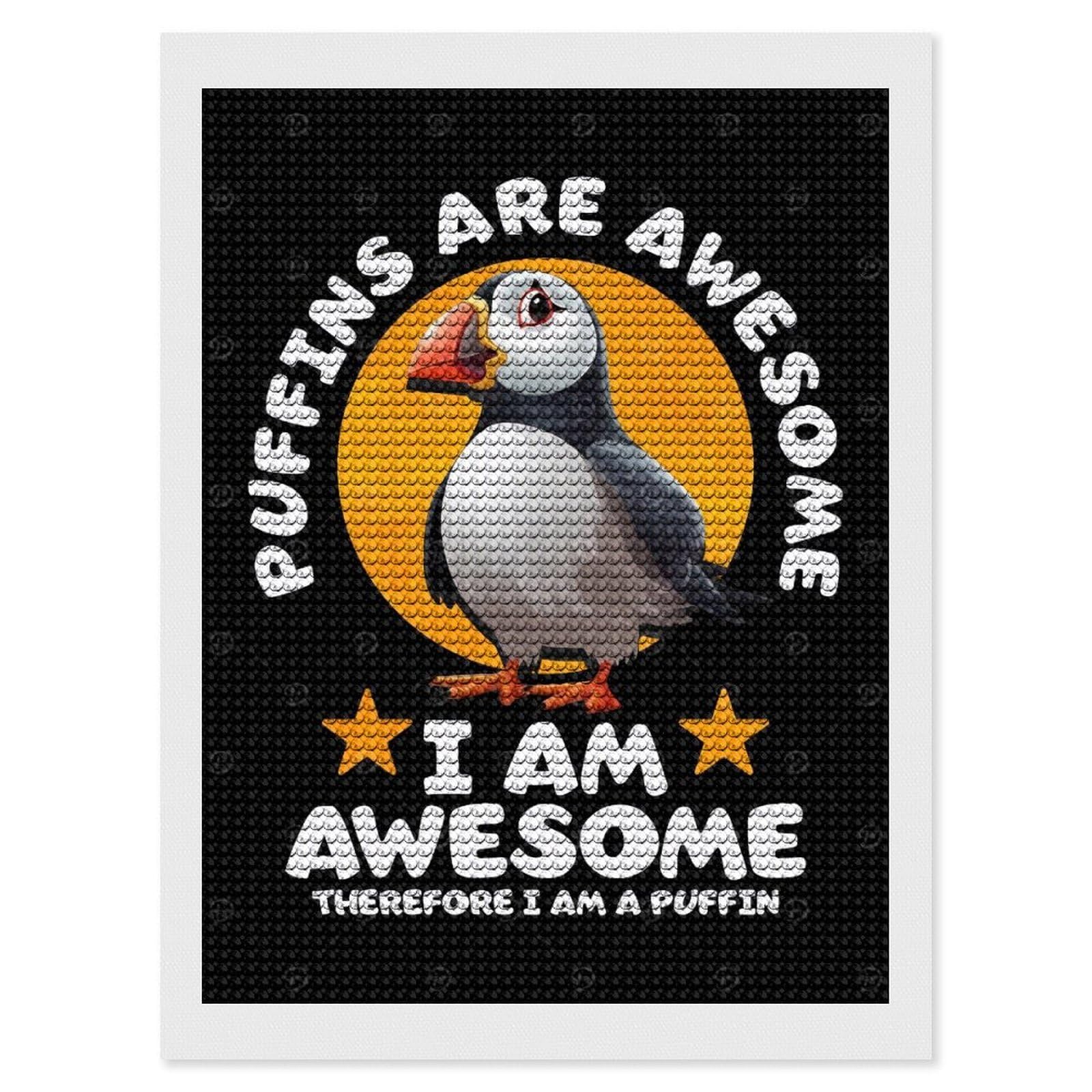 Junmoney Atlantic Puffin DIY Diamond Art Canvas Kit 12"x16", Simple to Start, Fun Craft Experience, Modern Decor, Gift Idea, Adhesive Canvas