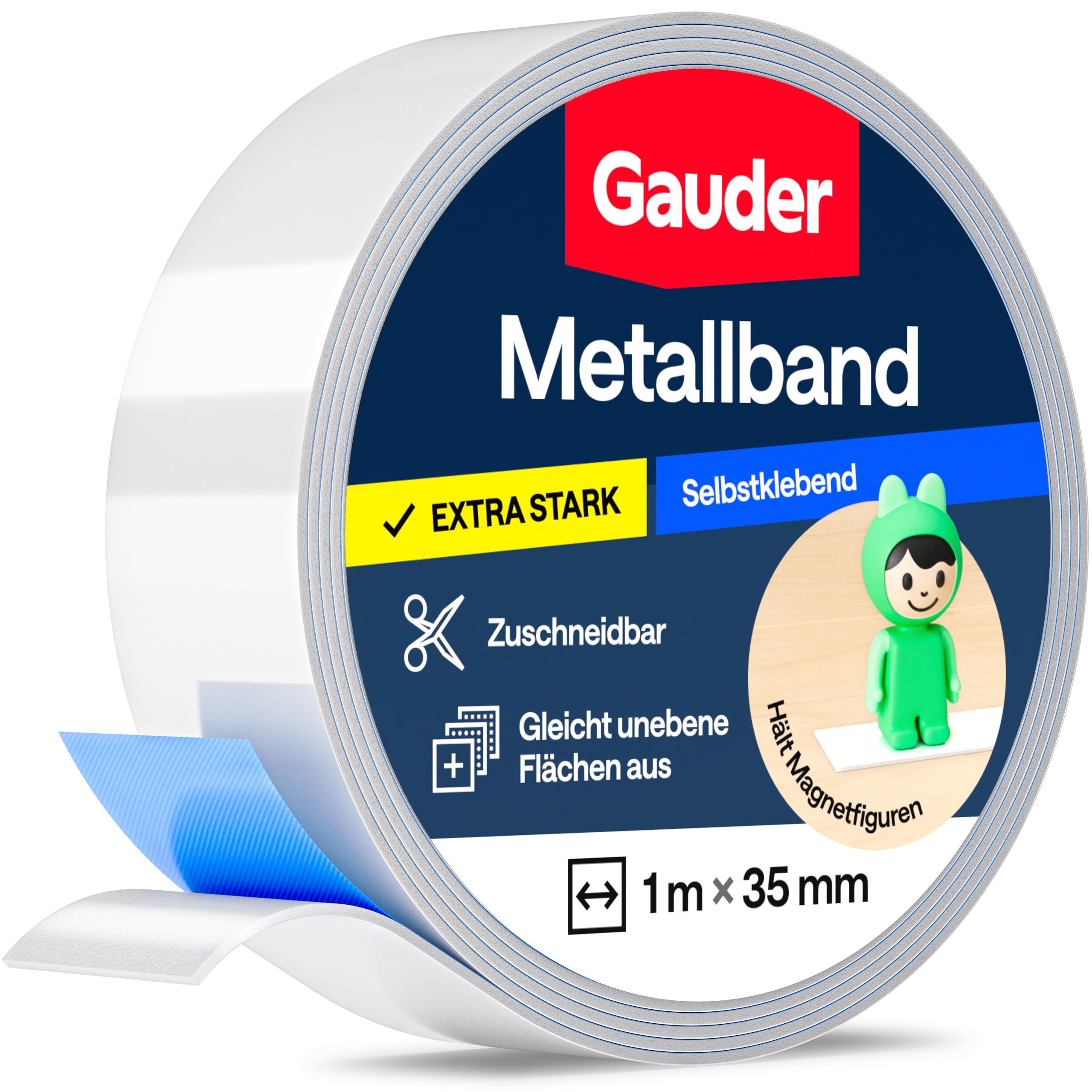 GAUDER Metallband selbstklebend für Magnete (1 m x 35 mm)