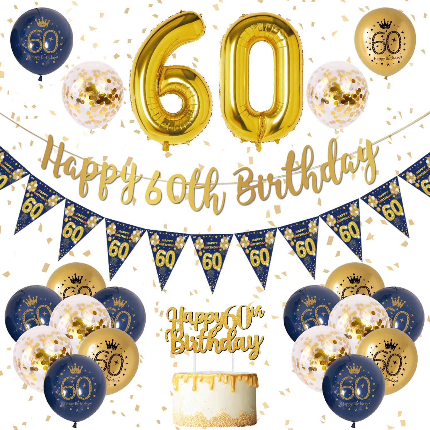 Decorazioni Compleanno 60 Anni Argento Blu, Striscione Buon