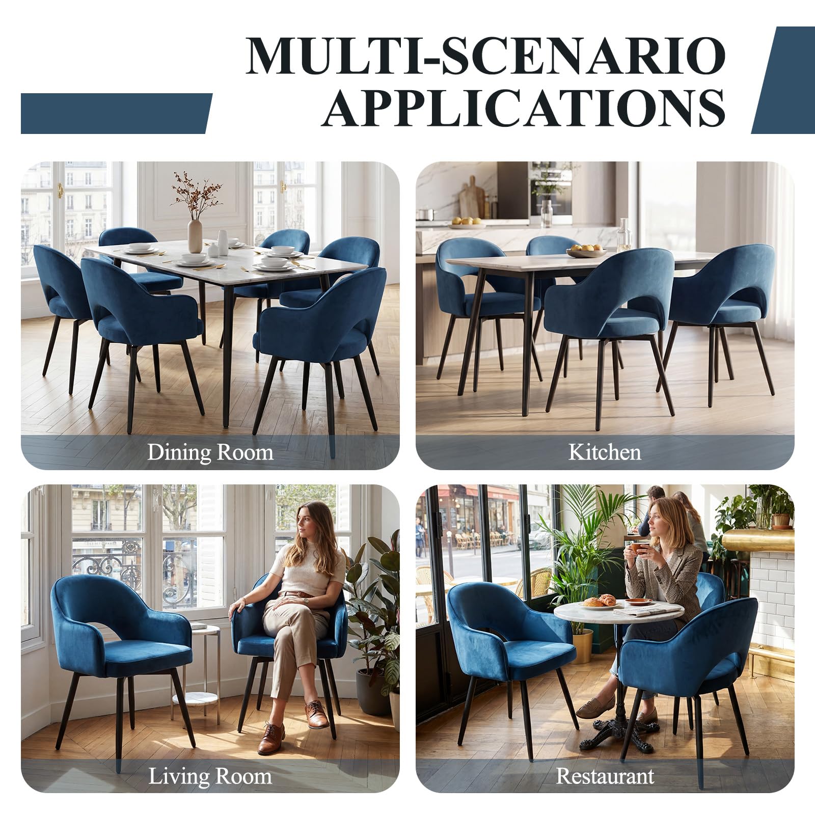 chairus Set di 2 Sedie da Pranzo in Velluto Sedia Cucina Girevole Poltroncina Imbottita con Schienale Sedia Moderna Design con Gambe in Metallo per Sala da Pranzo/Soggiorno, Blu