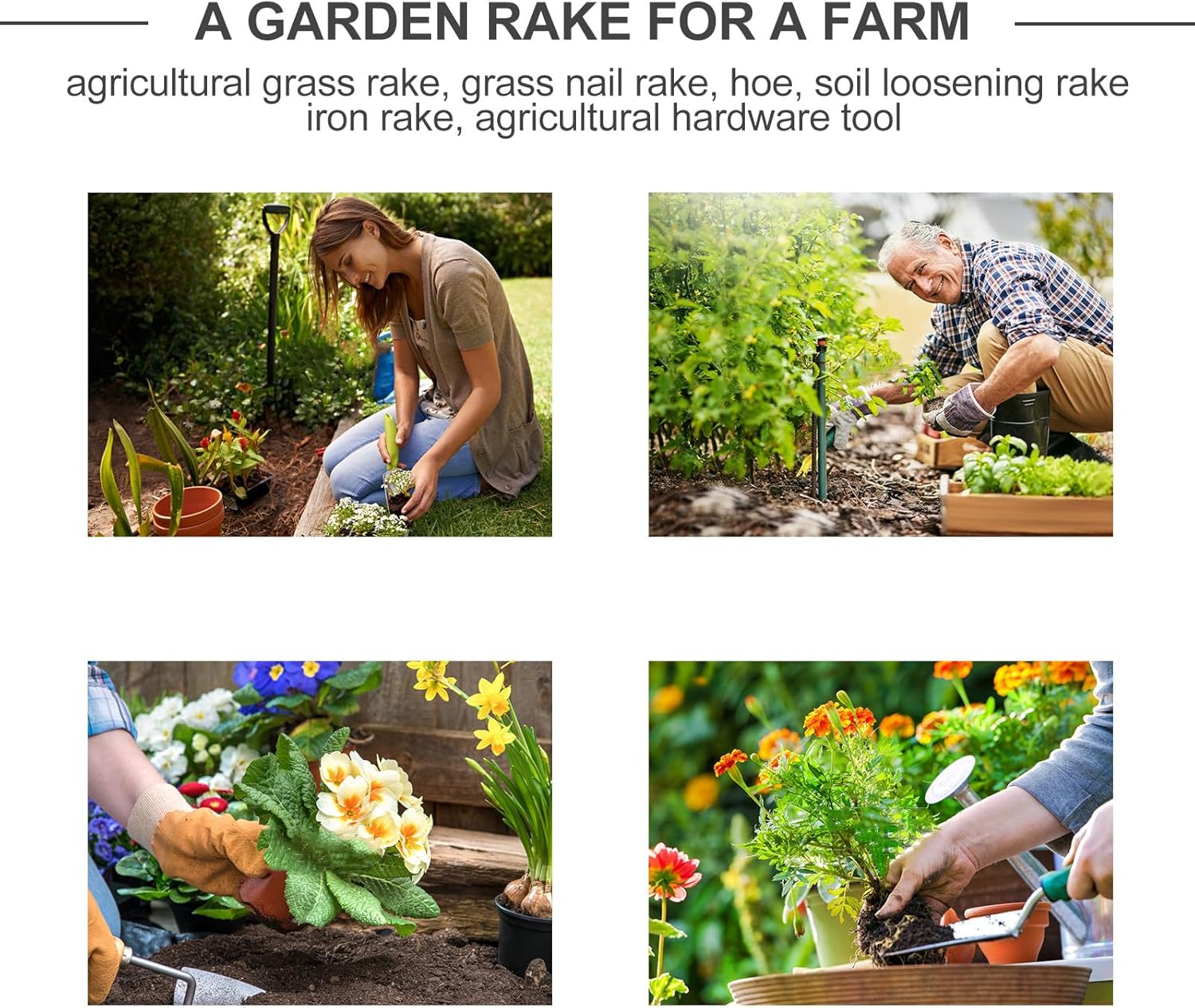 Garden Grass Nail Rake Head Only, 11-Tine Iron Soil Loosening Rake for Agricultural and Gardening Use, Sturdy Lawn Weeding and Soil Aeration Tool