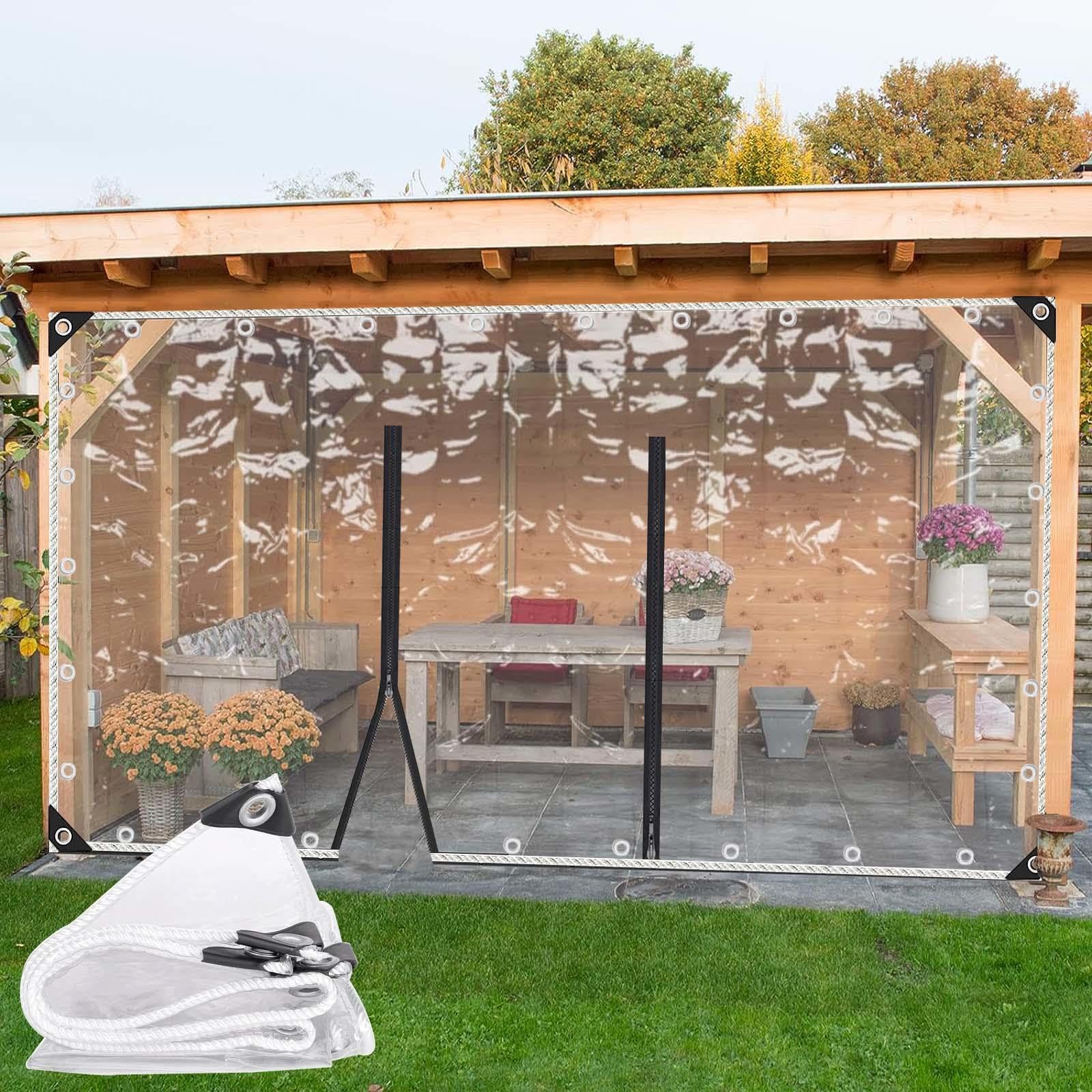 Transparant Pvc Waterdicht Dekzeil 1/1.5/1.7/2/2.5/2.8/3m,Poly Duidelijk Vinylzeil,Zeildoek Zijpanelen Met Rits,UV-Ray,Scheur En Koud Weer Bestand Dekzeil,WxH-3.2x2.5m/10.5x8.2ft