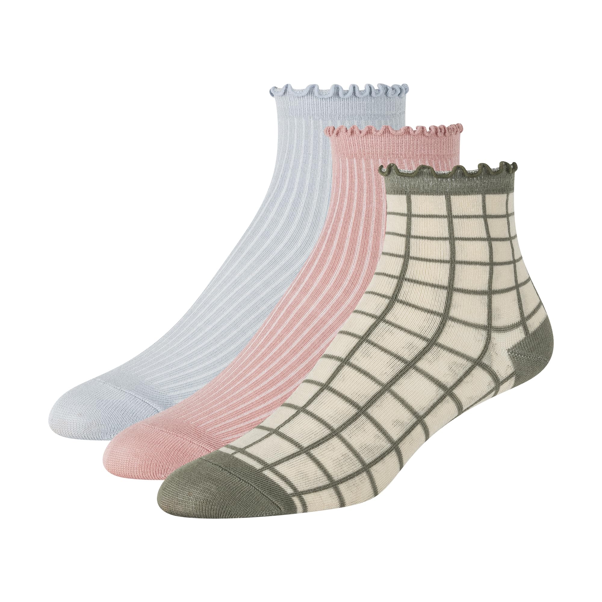 Ted Baker Women's 3 Pack Ruffle Anklet Socks, Lichen/Mellow Rose/Water, One Size