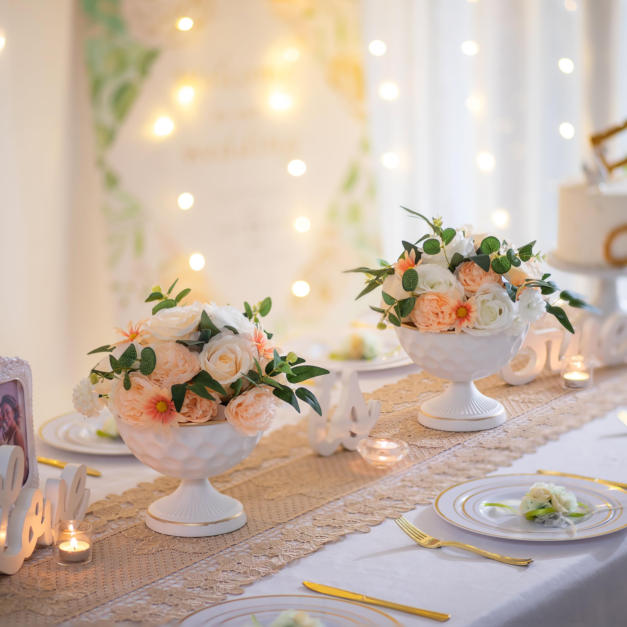 Condition photo showing New/Like New for sziqiqi urn vases for wedding centrepiece: 6.1in white metal urn vases set of 10 bulk compote vase for wedding decorations - flower arrangements table vase plant bowl for wedding party event