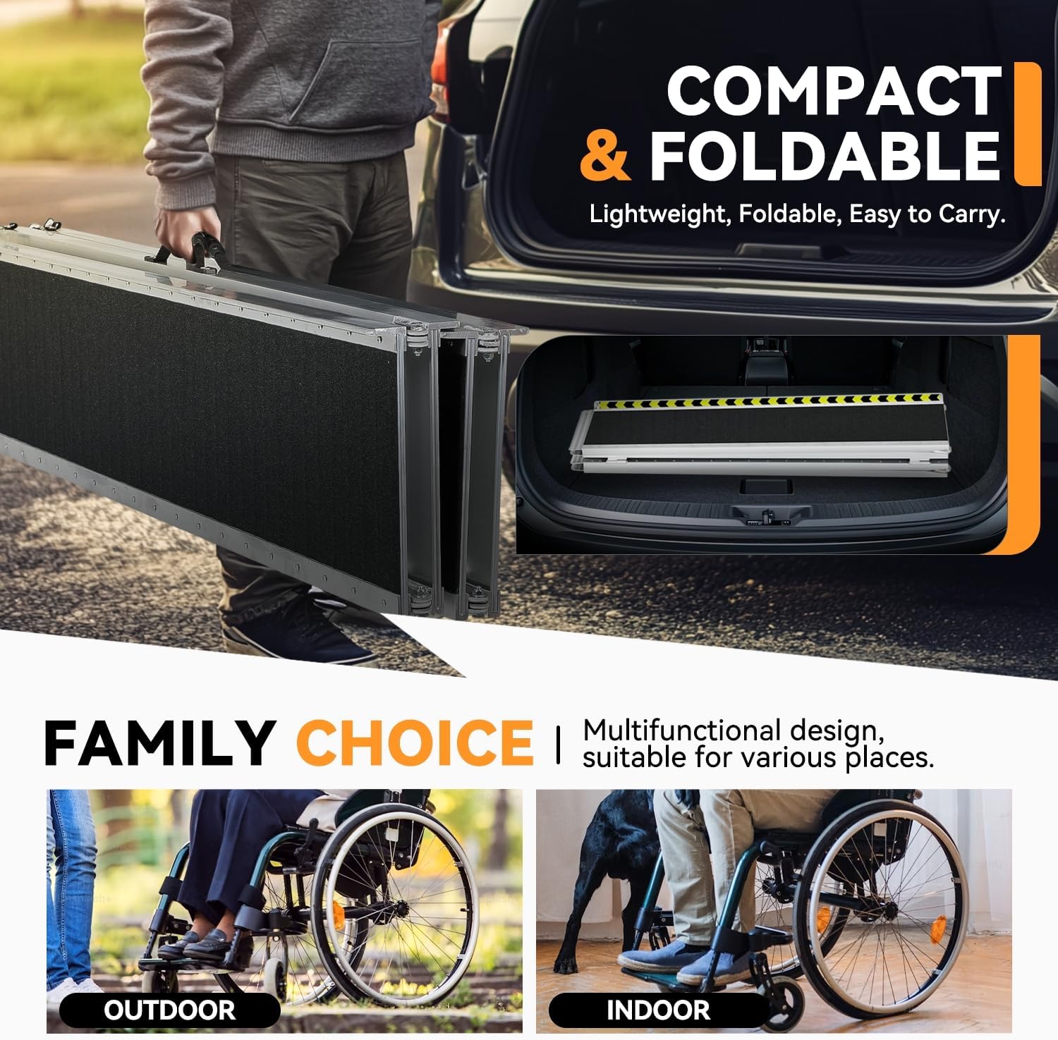 Auto Dynasty Wheelchair Ramp 10FT, Portable Folding Aluminum Wheel Chair Threshold Ramps for Home Steps Doorways, 800Lbs Capacity, 29Inch Width, Metallic/Black