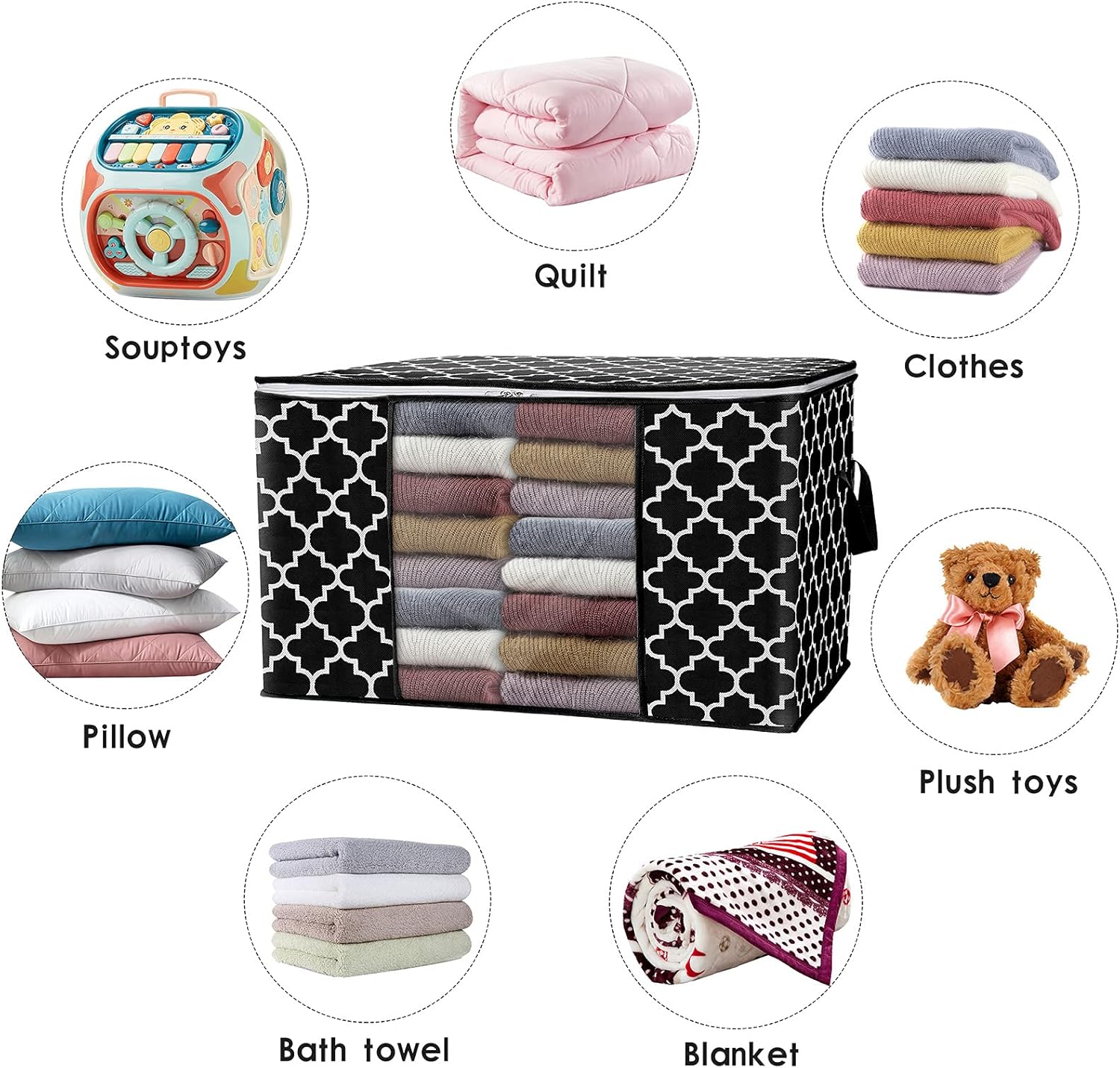 WISELIFE Storage Bags 100L 8-Pack Large Blanket Clothes Organization and Storage Containers for Bedding, Comforters, Foldable Organizer with Reinforced Handle, Clear Window, Sturdy Zippers, Black