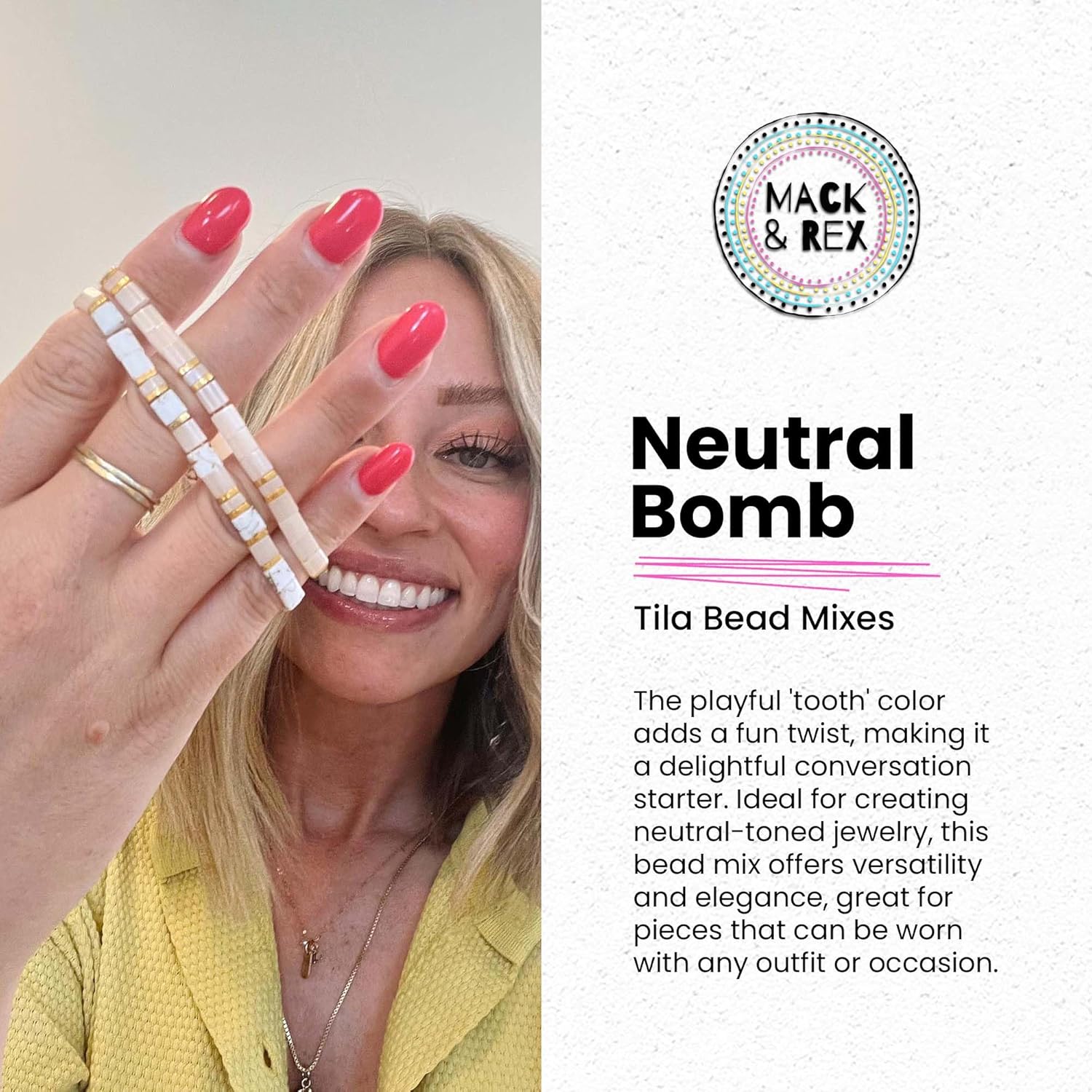 Mack and Rex Tila Bead Mixes (Neutral Bomb) – Full Size Tila, Half Tila, Quarter Tila – Includes Matte Cream (Bone), Light Bone, Flesh, and Another Color That is The Color of Teeth