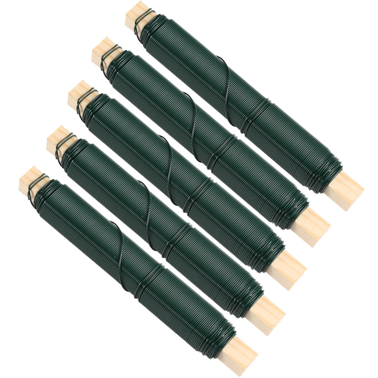 5-teiliges Set,basteldraht, blumendraht, bindedraht, grüner galvanisiertes Blumenbindedraht, 0,65 mm, handgewundene Rolle, geeignet für Pflanzenfestigung und Handarbeiten