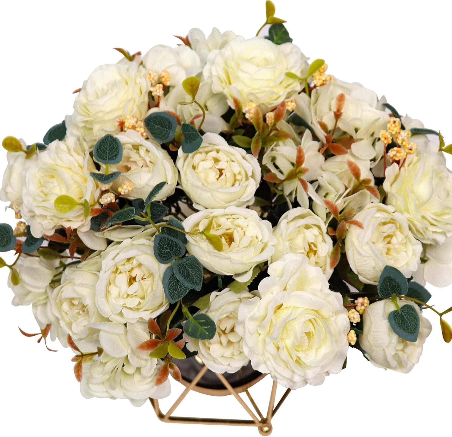 Faux Flowers with Vase, Silk Peony Bouquet Artificial Flowers in Vase, Fake Flowers Floral Arrangement for Home Decor Indoor, Table Centerpieces Flowers Decoration for Farmhouse (White Peony)