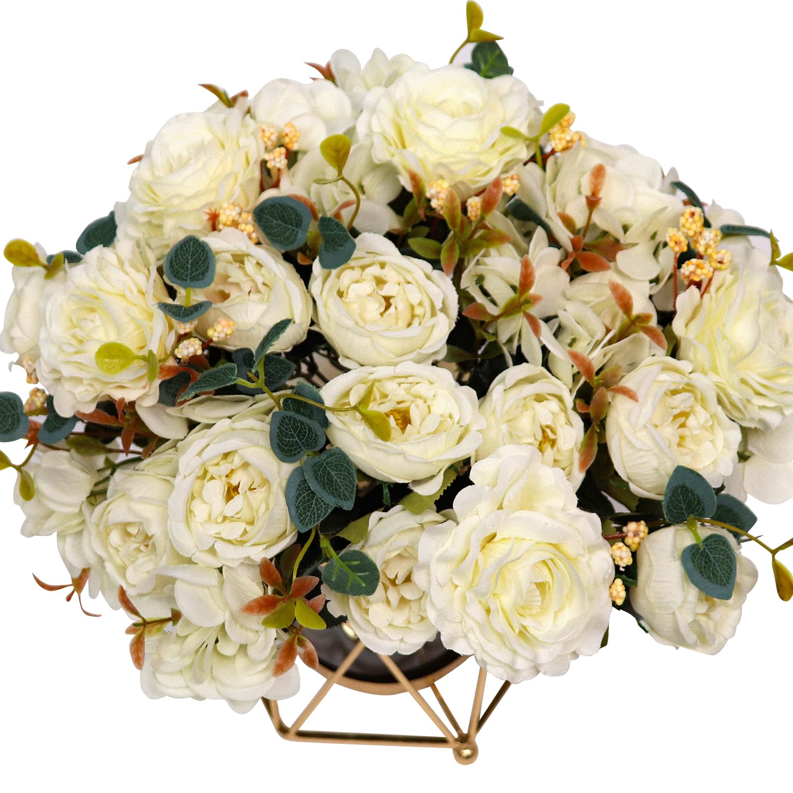 Kunstblumen mit Vase, Seiden-Pfingstrosenstrauß Kunstblumen in Vase, Gefälschte Blumen Florales Arrangement für Heimdekoration Innen, Tischmitte Blumendekoration für Bauernhaus (Weiße Pfingstrose)