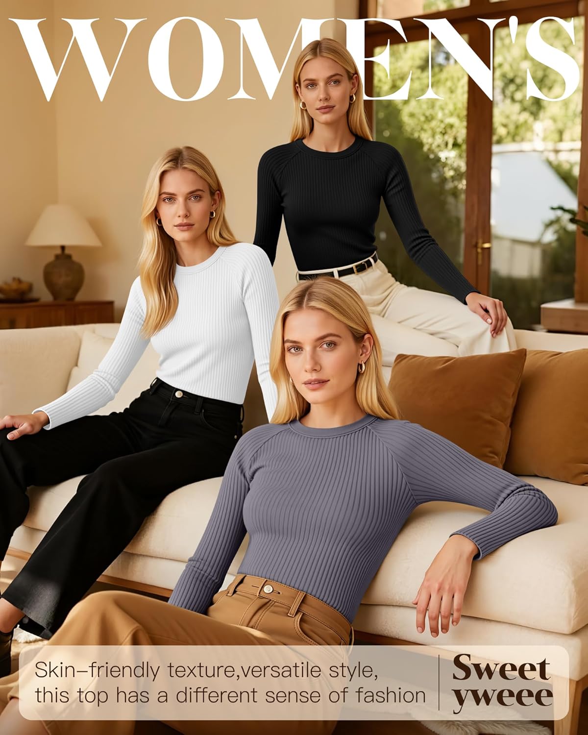 5 Pack Women's Thermal Long Sleeve Shirts Ribbed Knit Cotton Tops Crewneck Warm Base Layer Fitted Undershirts - Image 5