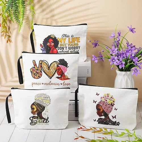 Miniatura 3 de Roowest 4 bolsas de maquillaje afroamericanas negras para mujer, bolsa de cosméticos para mujer, regalos inspiradores, artículos de aseo con