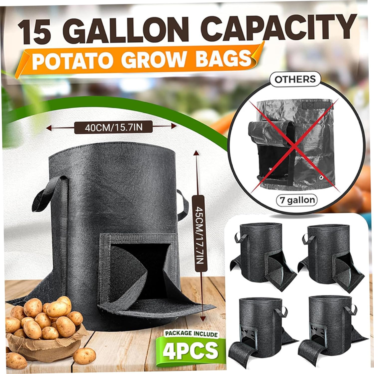 10 Gallon Grow Bags Double Window Design Thickened Non Woven Fabric Potato Grow Bag with Upgraded Harvest Door for Vegetables Plants Indoor Outdoor Garden