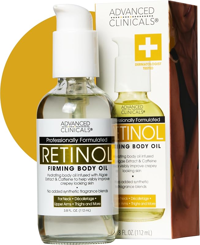 Retinol Body Firming Oil | Retinol Body Oil After Shower Moisturizer Targets Look Of Crepey Skin & Wrinkles | Infused With Caffeine, Algae, & Vitamin E, Fragrance Free, 3.8 Fl Oz