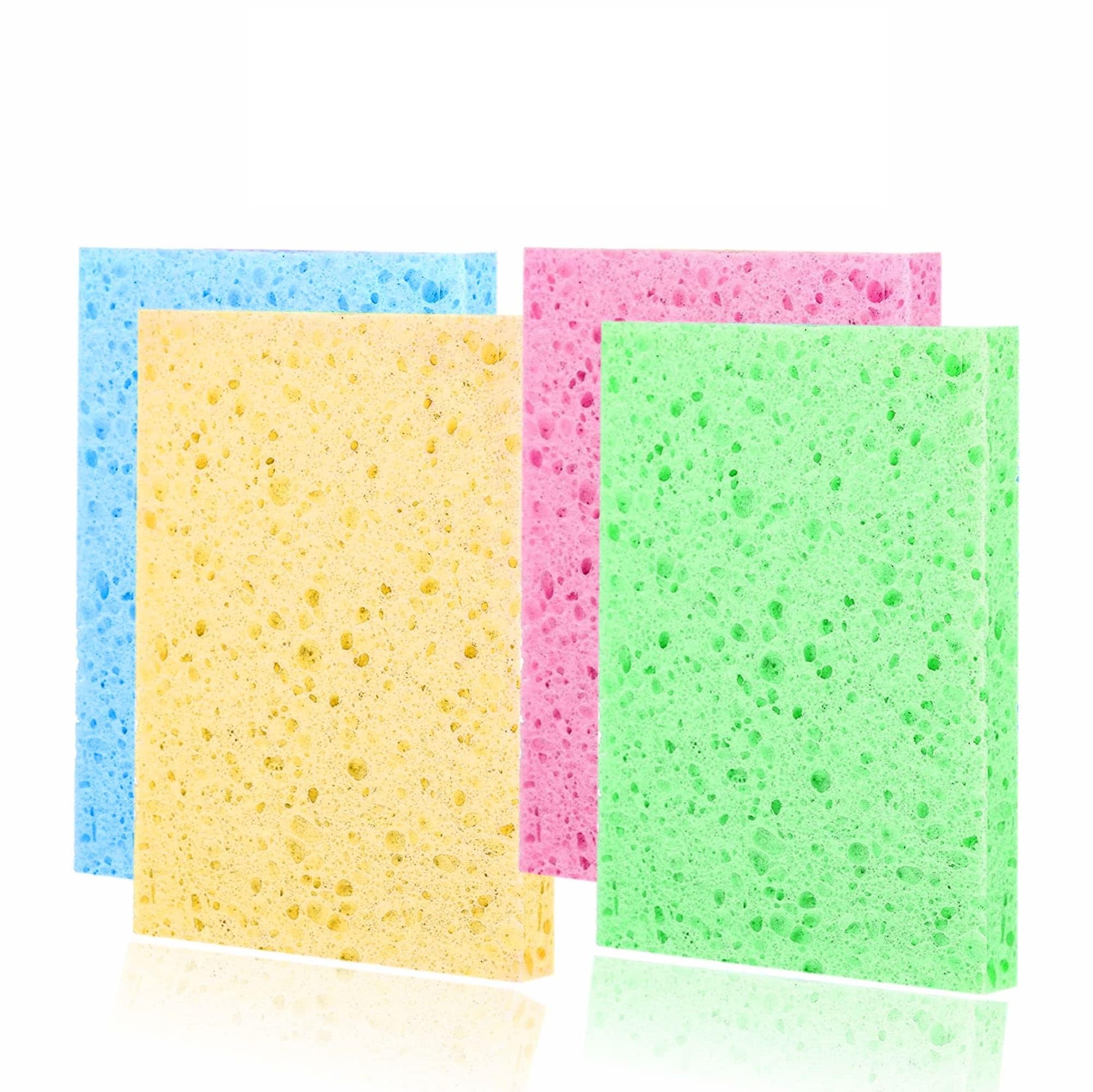 Lord C [Multiple Colors] Cellulose Pop Up Eco Sponges Zero Waste Kitchen Washing Up Non Scratch Scrub Sponge Long-Lasting Reusable Cleaning Absorbent Cellulose Wipes For Kitchen Bathroom Household Use (4)