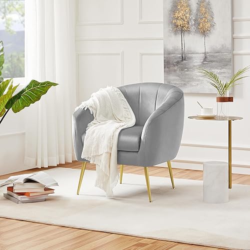 Yaheetech Silla de tocador moderna, silla decorativa de terciopelo suave con patas de metal dorado, tumbona decorativa copetuda para sala de estar,