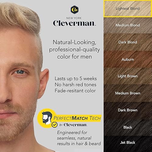 Miniatura 5 de CLEVERMAN Tinte rubio para cabello y barba más ligero para hombres, kit reutilizable todo en uno, color para hombre para una cobertura gris de
