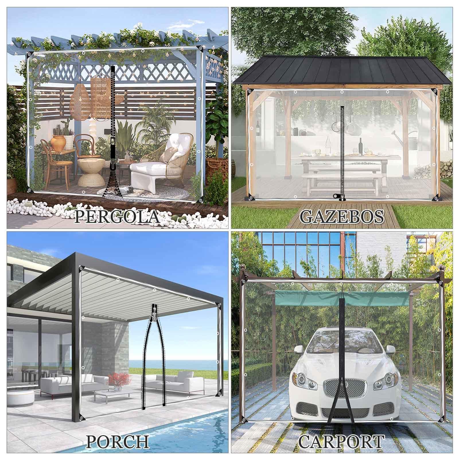 Buiten Doorzichtig Zeildoek Gordijn - Pergola Zijpanelen,Waterdicht Vinyl Dekzeil,Weerbestendige Scheidingsgordijnen,Opvouwbaar Regen Dekzeil, Met Rits Deuren,LxW-2.8x2.5m(9.2x8.2ft