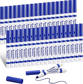 36 Pcs Blue Washable Markers Bulk Coloring Broad Line Markers for Kids Blue Conical Tip Drawing Pen for Christmas,School Supplies, Travel Art Baby Shower Gender Reveal Party Supplies, Ages 6+
