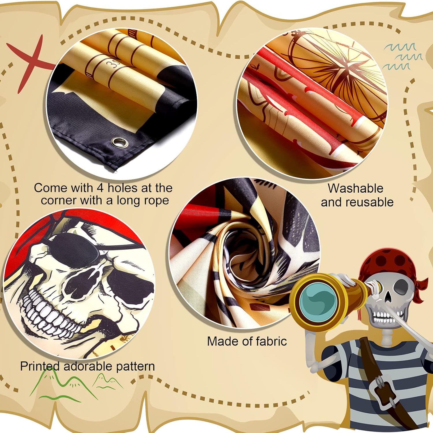 Breling Pirate Party Backdrop Pirate Treasure Map Background Nautical Theme Wall Hanging Map Banner Decoration for Kids Birthday Party Carnival Photo Booth Props Photography Supplies