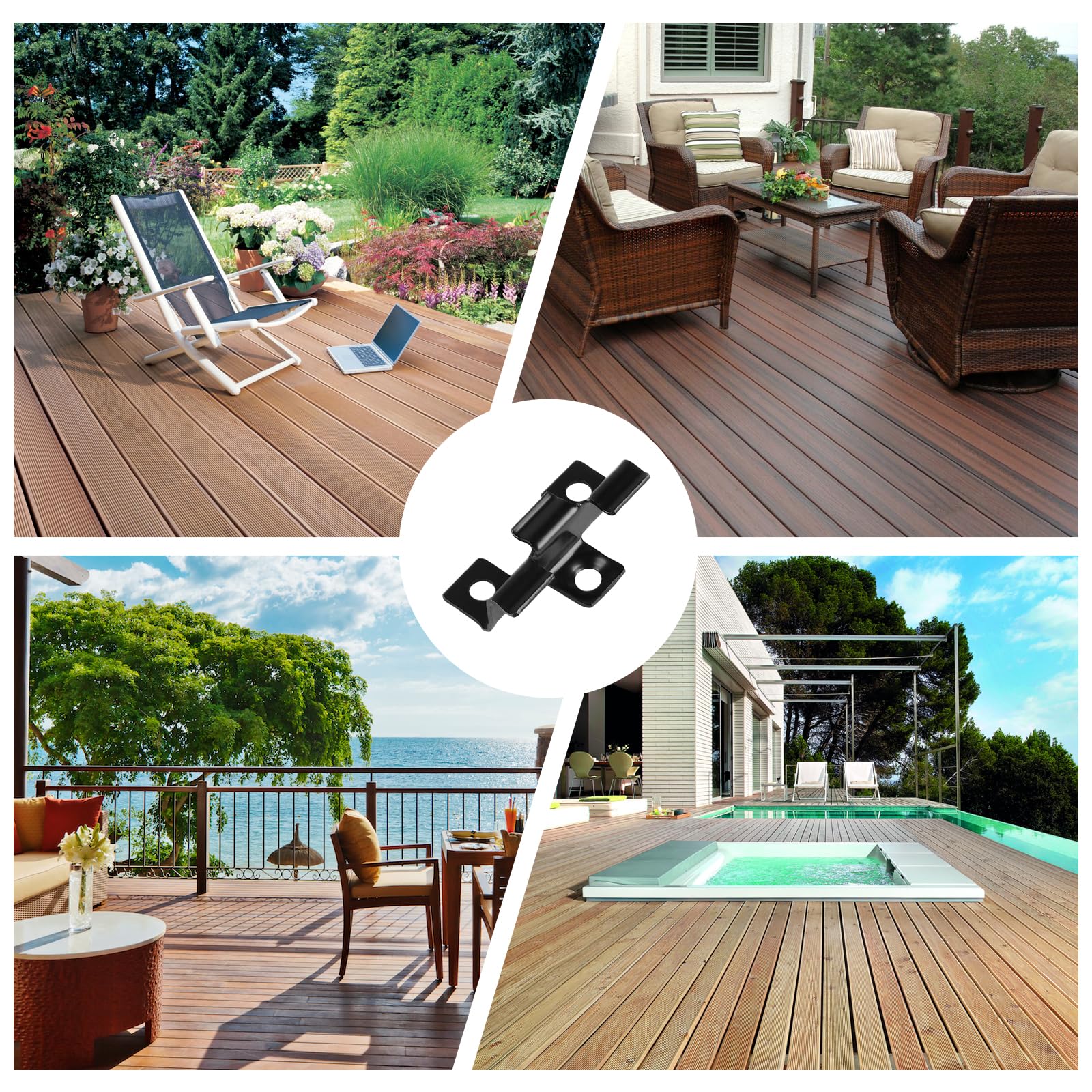 Lot de 100 Clips pour terrasse 9,5 mm Fermeture pour terrasse en WPC Pince pour terrasse en acier pour terrasse en composite Fixation invisible Agrafette de fixation Plage de serrage, Noir