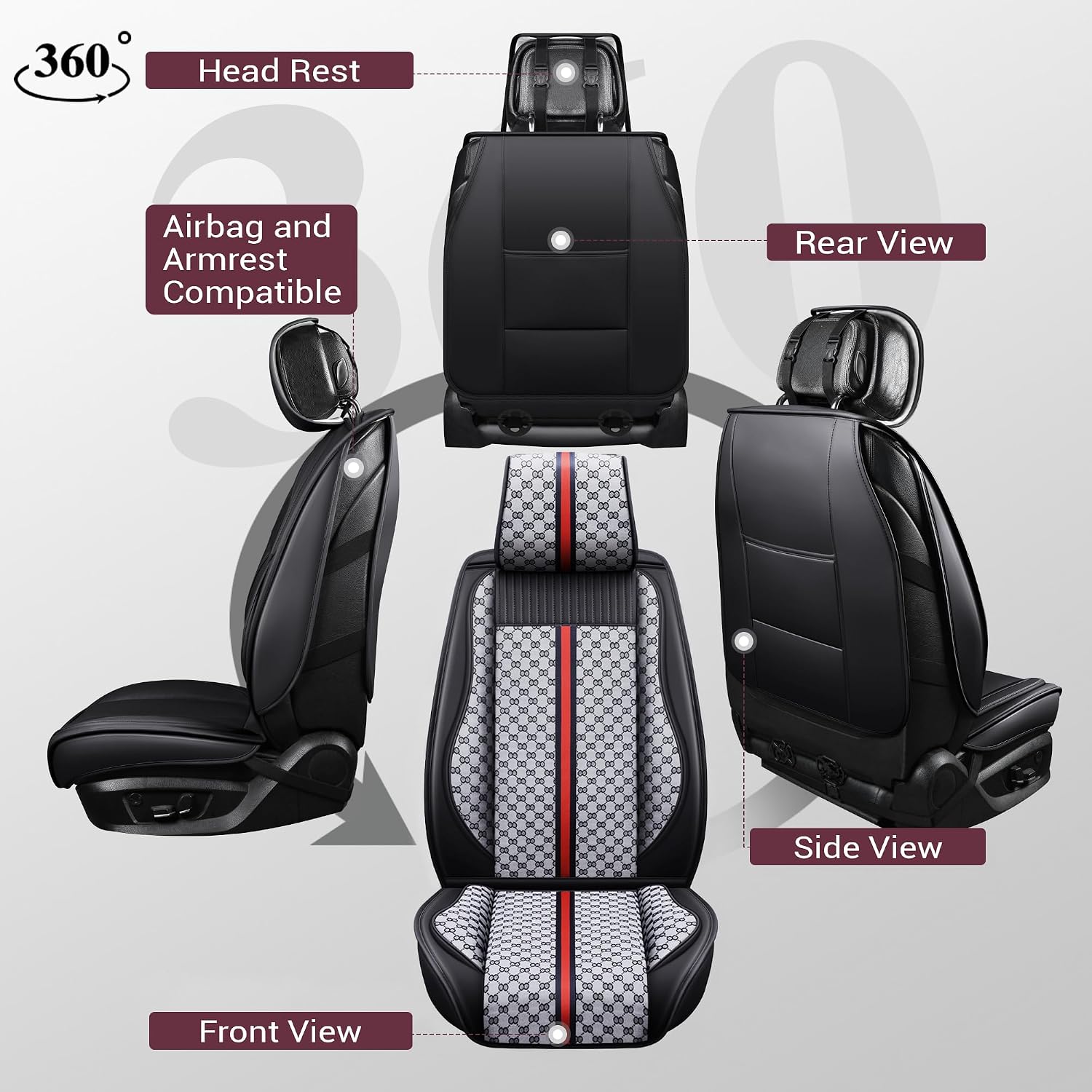 OASIS AUTO Car Seat Covers Full Set, Luxury Stylish Waterproof Faux Leather, Universal Fit for SUV, Sedan, Pick-up Truck, Automotive Interior Protectors (OS-007 Gray)