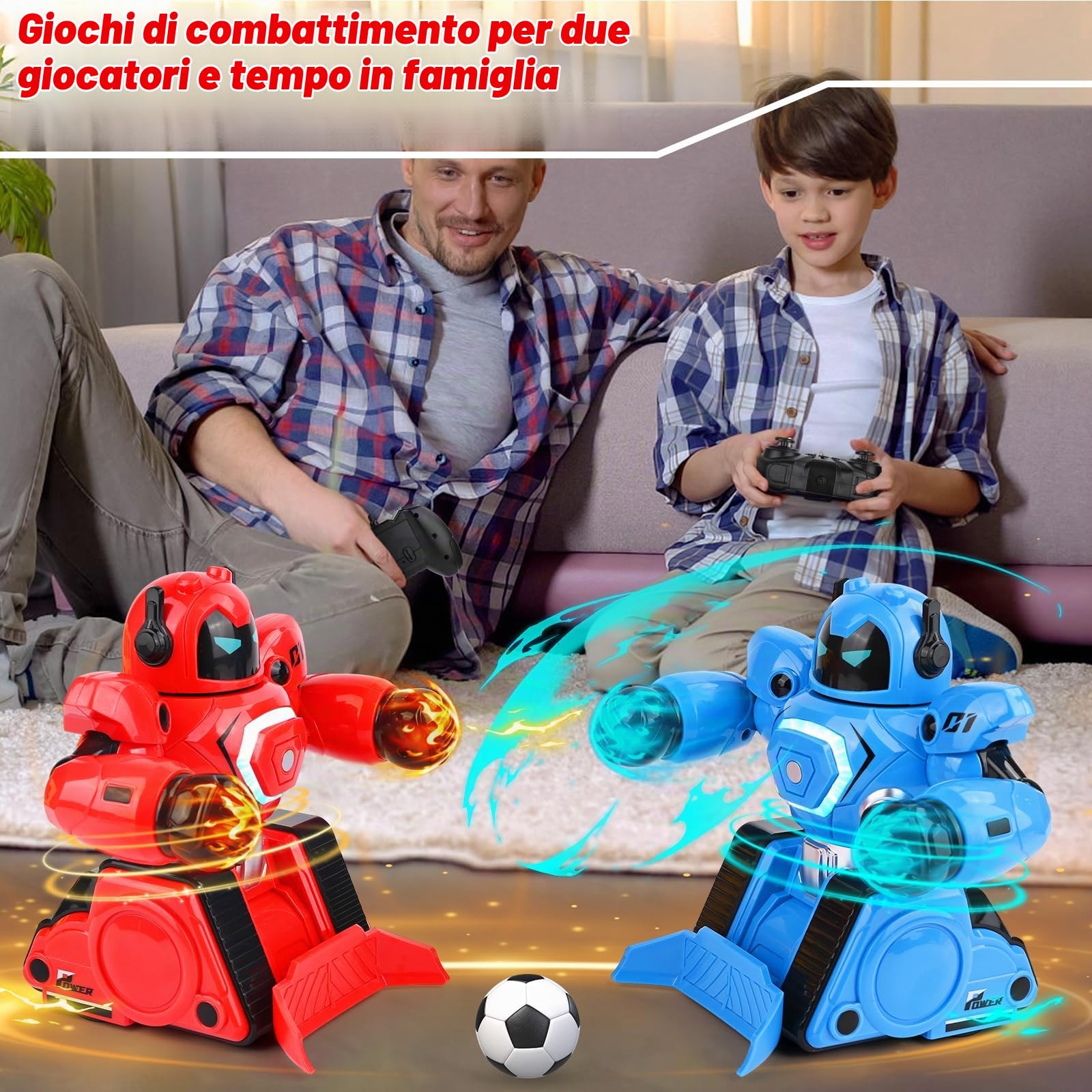 2 Robot Telecomandati, RC Collision Robo Giocattolo, Combattimento Robot con Luce LED e Musica, Carrello da Calcio Ricaricabile, Robot da Combattimento Regalo Bambino 6 Anni in su