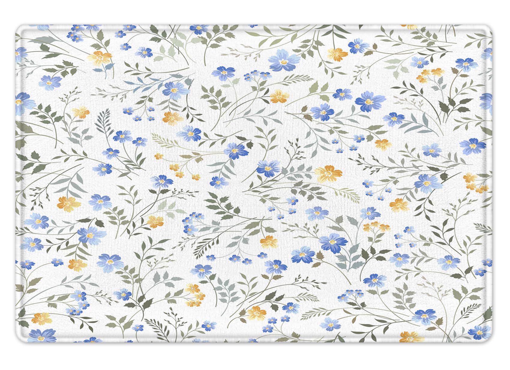 WEENEO Rustic Floral Bath Mat Non Slip Blue and Yellow Wildflower Bathroom Rug Green Leaves Shower Floor Mat Country Memory Foam Bath Rug Soft