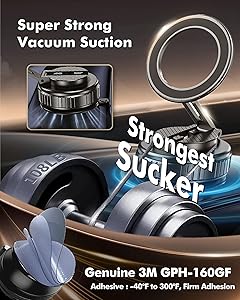Vacuum Magnetic Phone Holder for Car, 360 Premium Aerospace-Grade Alloy Reinforced, 108LBS Strongest Suction Cup 2400gf Strongest Magnetic Phone Holder for Car, for iPhone& All Smartphone Magsafe
