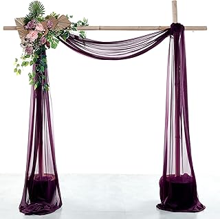 VDS Pack of 2 Panel (30 Inch X 30 Feet) Wedding Arch Draping Fabric Sheer Chiffon Fabric Drapery for Wedding Ceremony Reception Swag Backdrop Canopy Chuppah ARBO Altars Decoration (Eggplant)