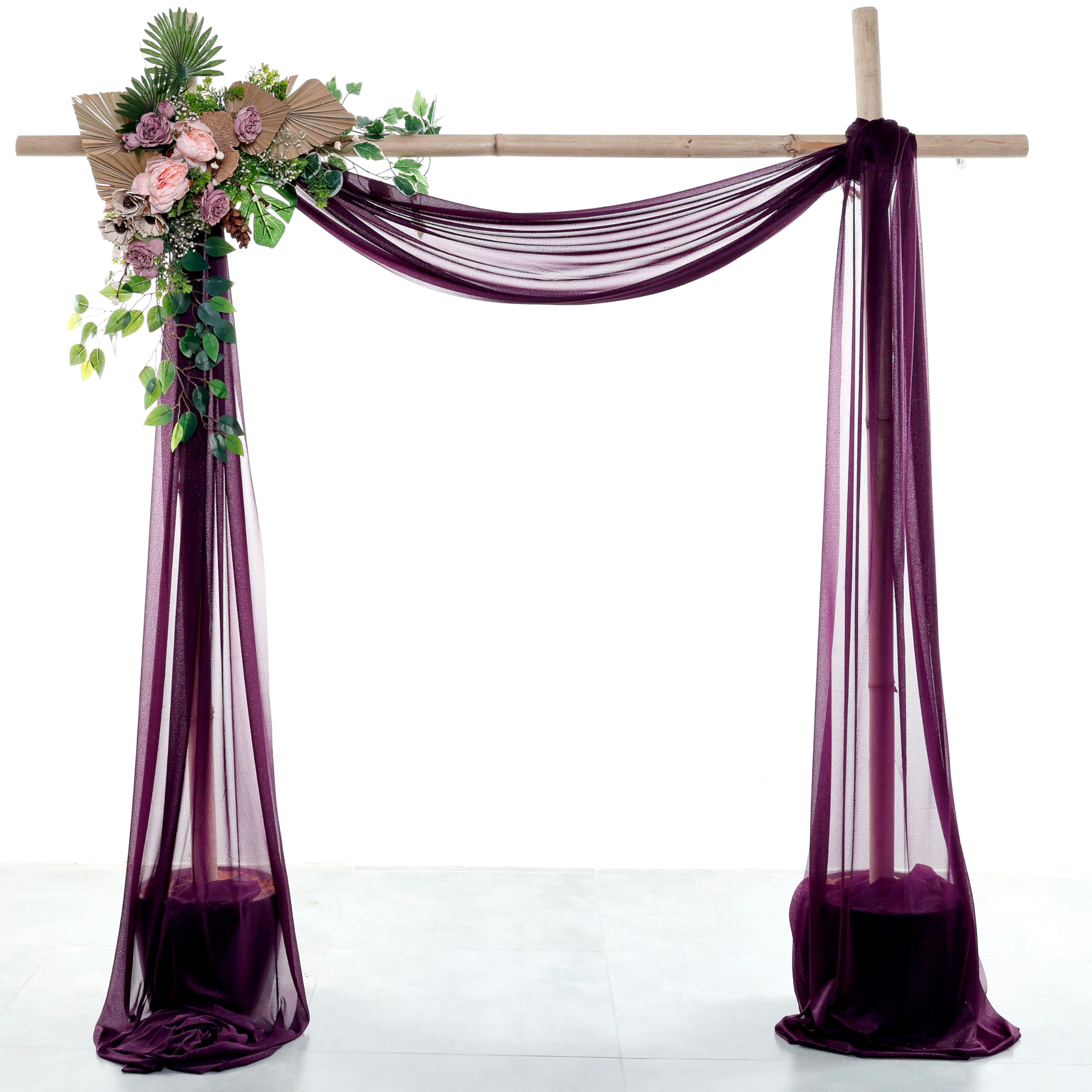 VDS Pack of 2 Panel (30 Inch X 100 Feet) Wedding Arch Draping Fabric Sheer Chiffon Fabric Drapery for Wedding Ceremony Reception Swag Backdrop Canopy Chuppah Arbo Altars Decoration (Eggplant)