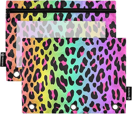 Estuche para lápices de leopardo arcoíris para carpeta de 3 anillas, bolsa de papelería transparente para organizadores, oficina, suministros