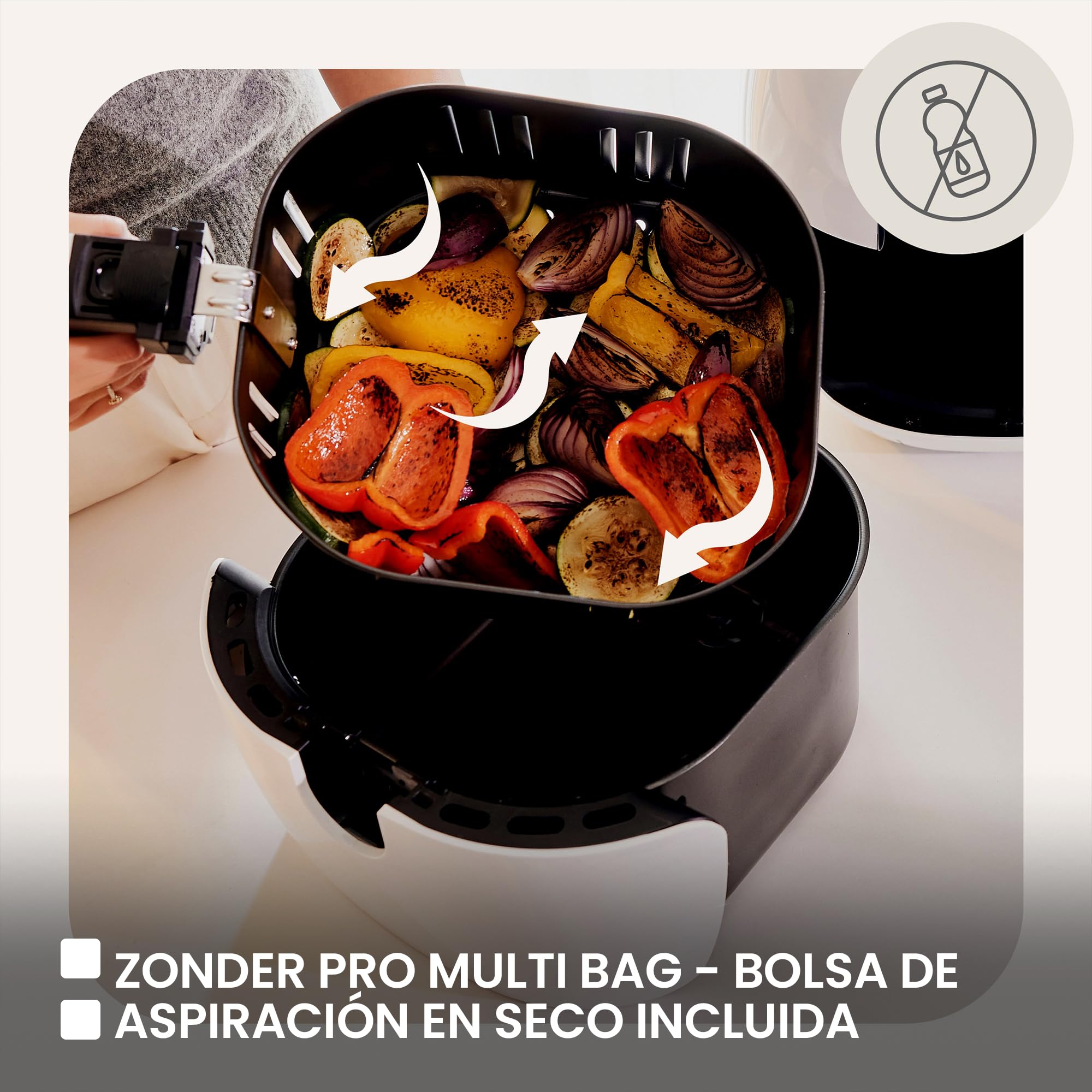 ZEEGMA Knapper Grand freidora sin aceite, freidora de aire 1800W, temperatura 60-200 °C, tiempo de calentamiento 60s, cesta capacidad 6L, revestimiento de teflón, 9 programas, apta para lavavajillas