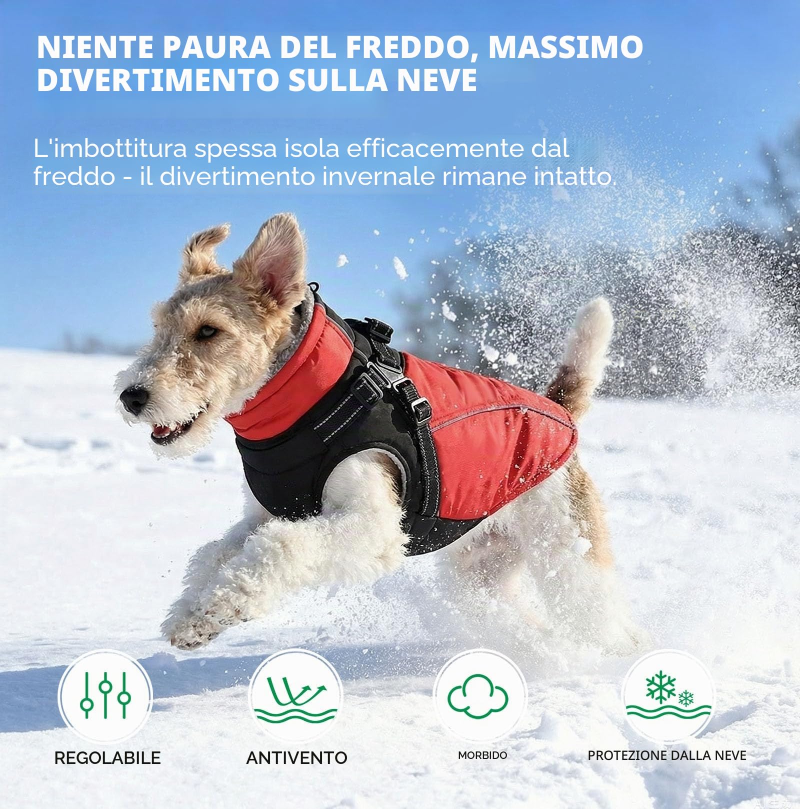 KONVINIT Cappotto Invernale Impermeabile per Cani, Foderato in Pile, Riflettente, Regolabile, XXL, Rosso