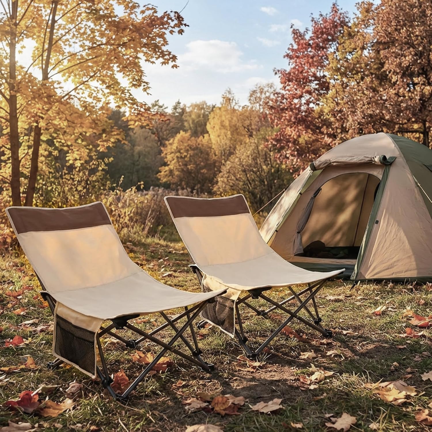 Compact Beach Chairs 2 Pack with 3-Position Lay Flat Low Portable Camping Chairs for Adults Folding Reclining Chairs for Beach, Lawn, Travel