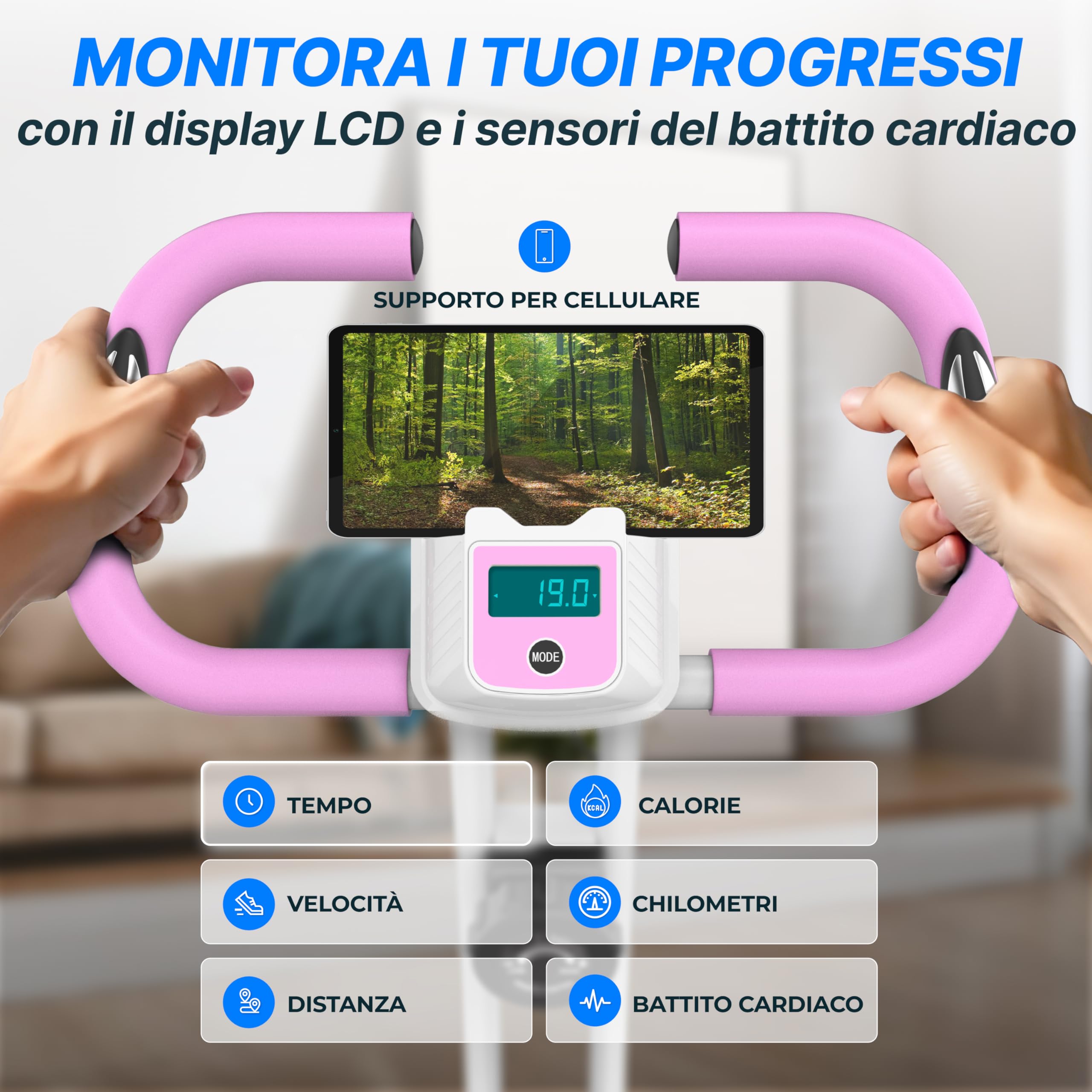 Ultrasport F-Bike 150/200, Cyclette, 8 Livelli di Resistenza, Porta Tavoletta, Sensori polso della mano, Pieghevole, Salvaspazio