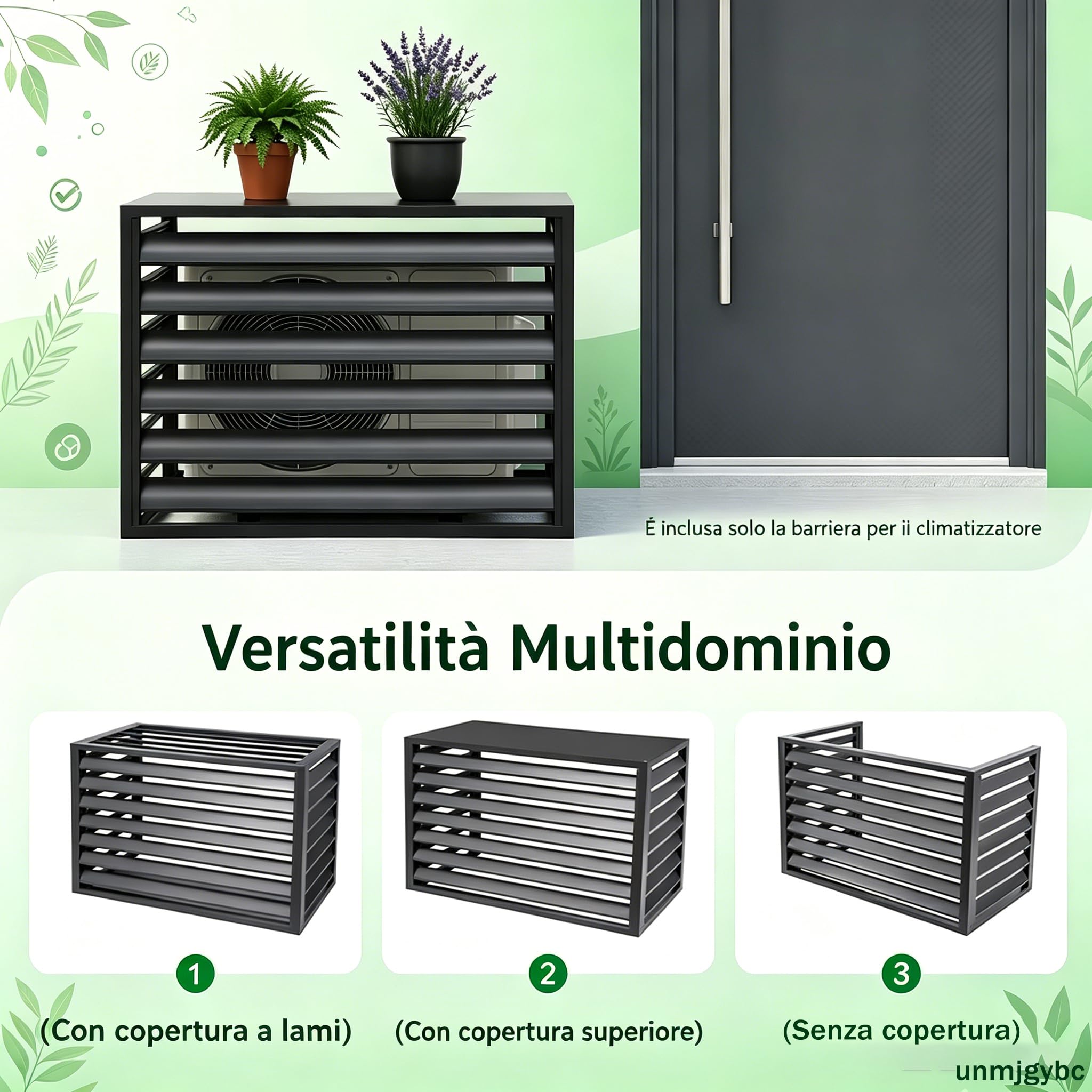 Protezione per unità esterna climatizzatore con copertura, struttura in alluminio verniciato elettrostaticamente, antiruggine antipioggia, ventilazione libera per unità 2~3 HP（Bianco 110×60×80cm）